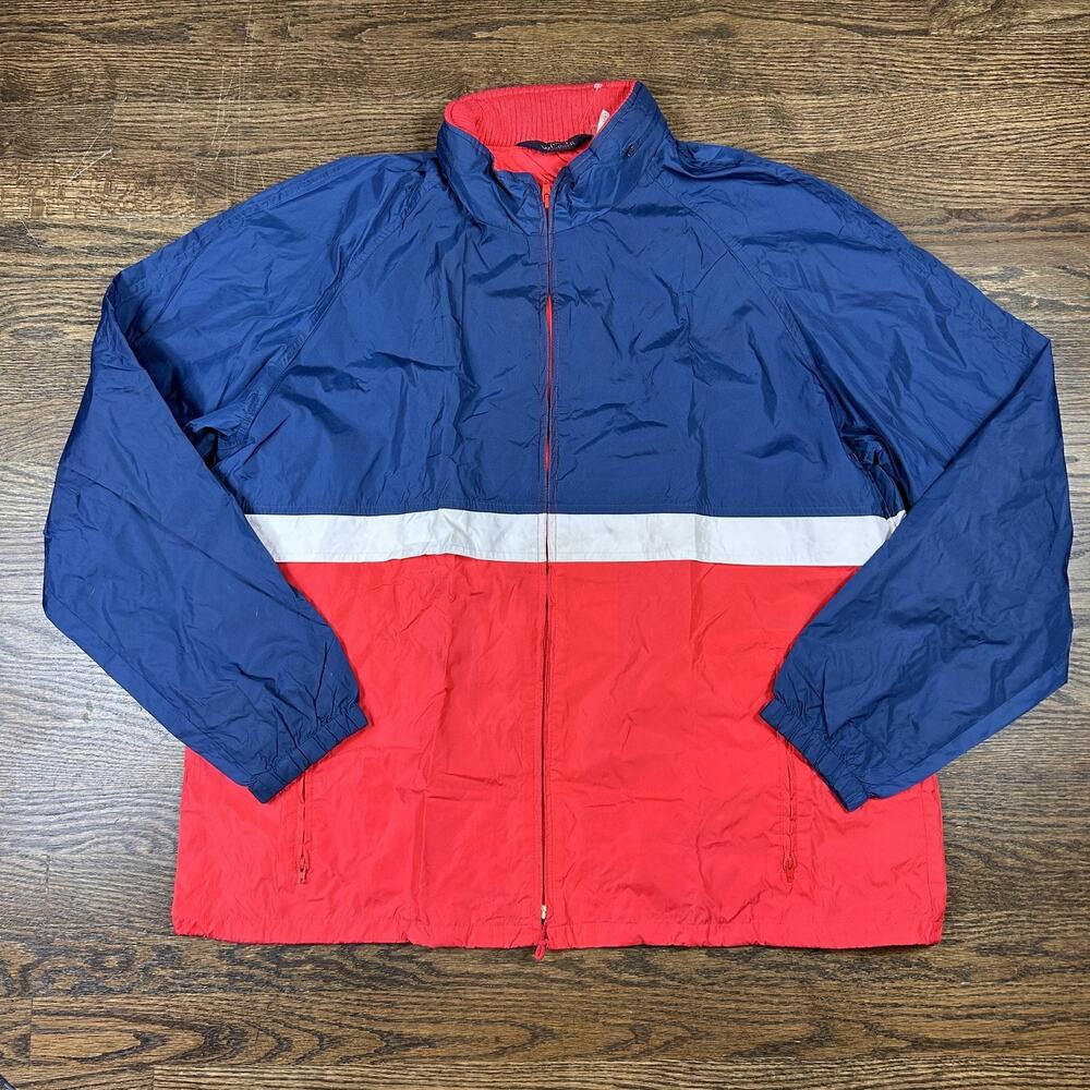 Woolrich Jacket Mens Large Blue Red Colorblock Hooded Windbreaker Full‎ Zip 4117